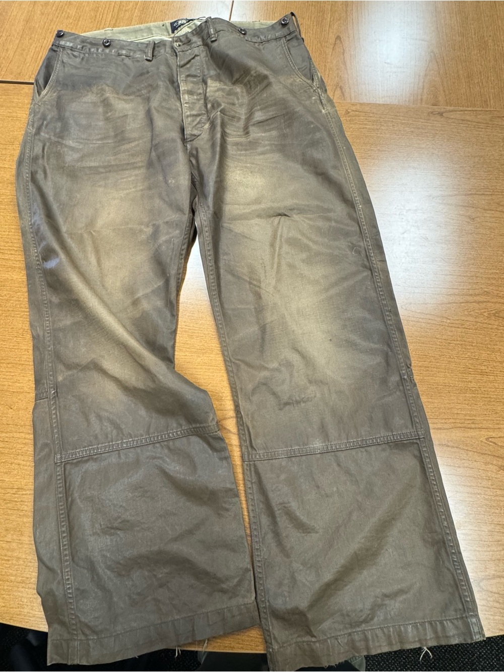 Wide Leg double rl RRL Pants 36 waxed canvas faux leather mens